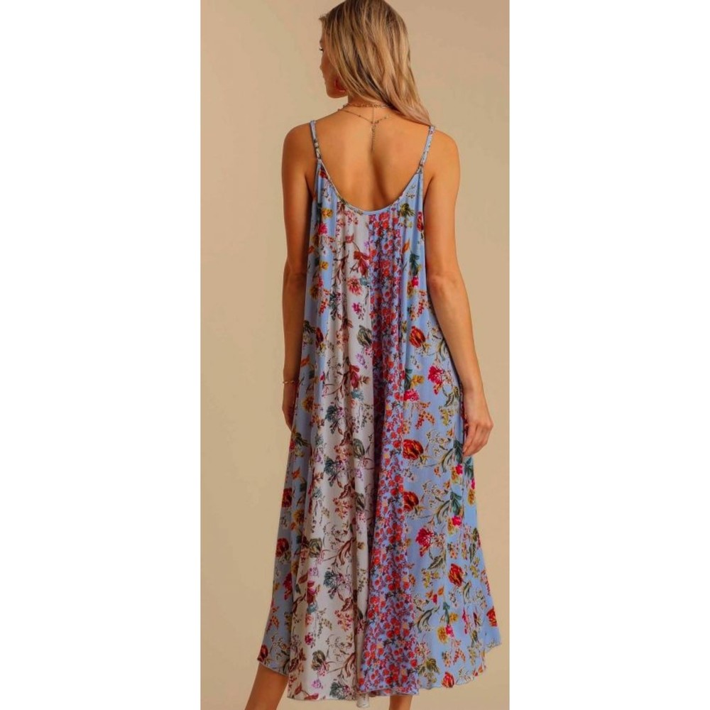 New Umgee S 4 6  Floral Mixed Print Adjustable Spaghetti Strap Hi-Low Maxi Dress - Picture 3 of 4